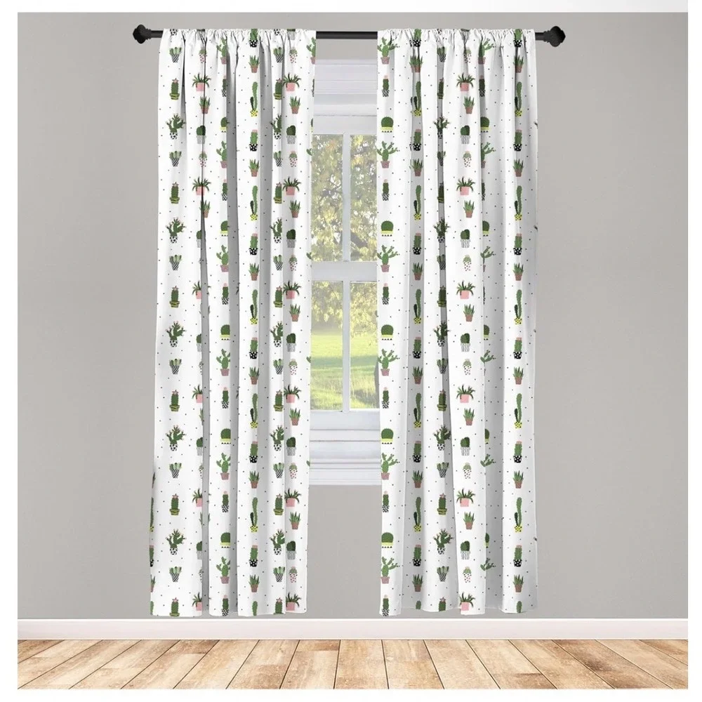 Ambesonne Lunarable Succulent Window Curtains Cactus Polka Dot 56x95 White Green